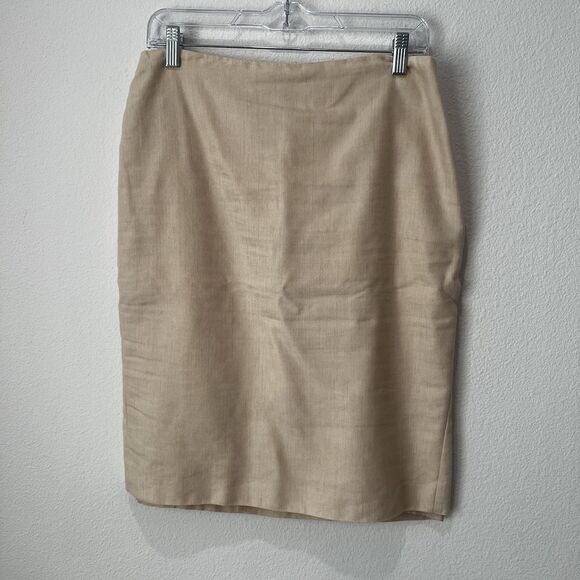 Ralph Lauren Mini Pencil Tan Skirt Linen Wool Blend Sz 10 Office Work School - Picture 1 of 6